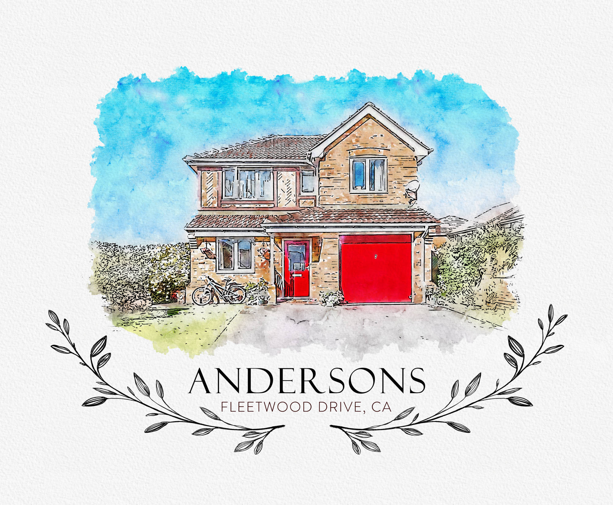 Watercolour home portrait illustration